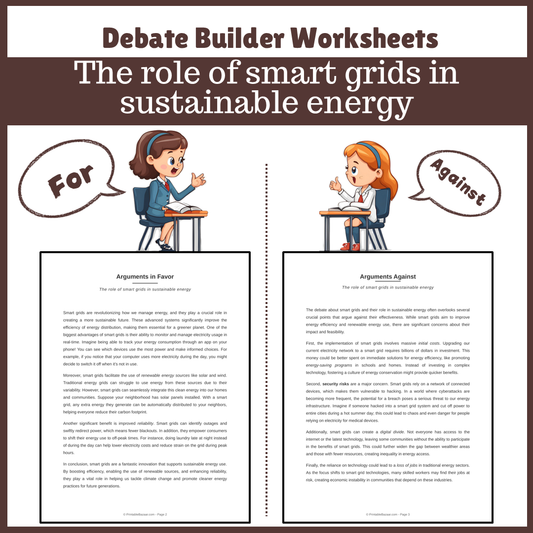 The role of smart grids in sustainable energy | Favour and Against Worksheet Printable Activity