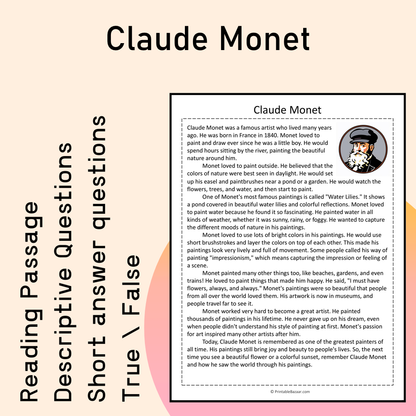 Claude Monet | Reading Comprehension Passage Printable Activity