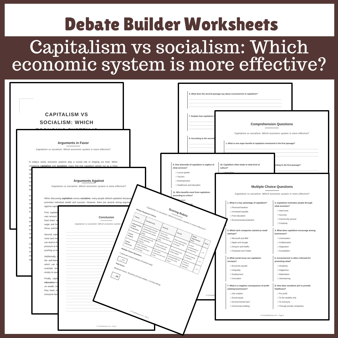 Capitalism vs socialism: Which economic system is more effective? | Favour and Against Worksheet Printable Activity