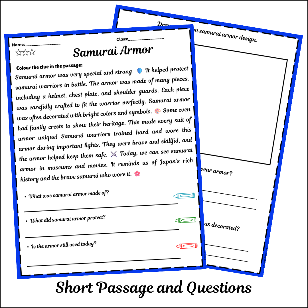 Samurai Armor | Short Reading Comprehension Creative Worksheet
