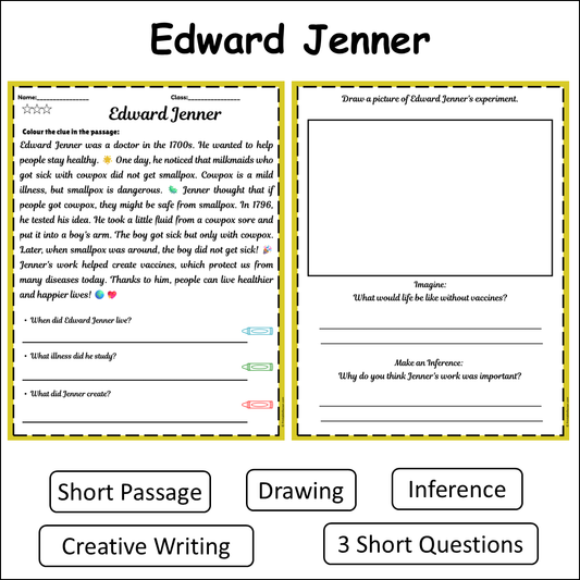 Edward Jenner | Short Reading Comprehension Creative Worksheet