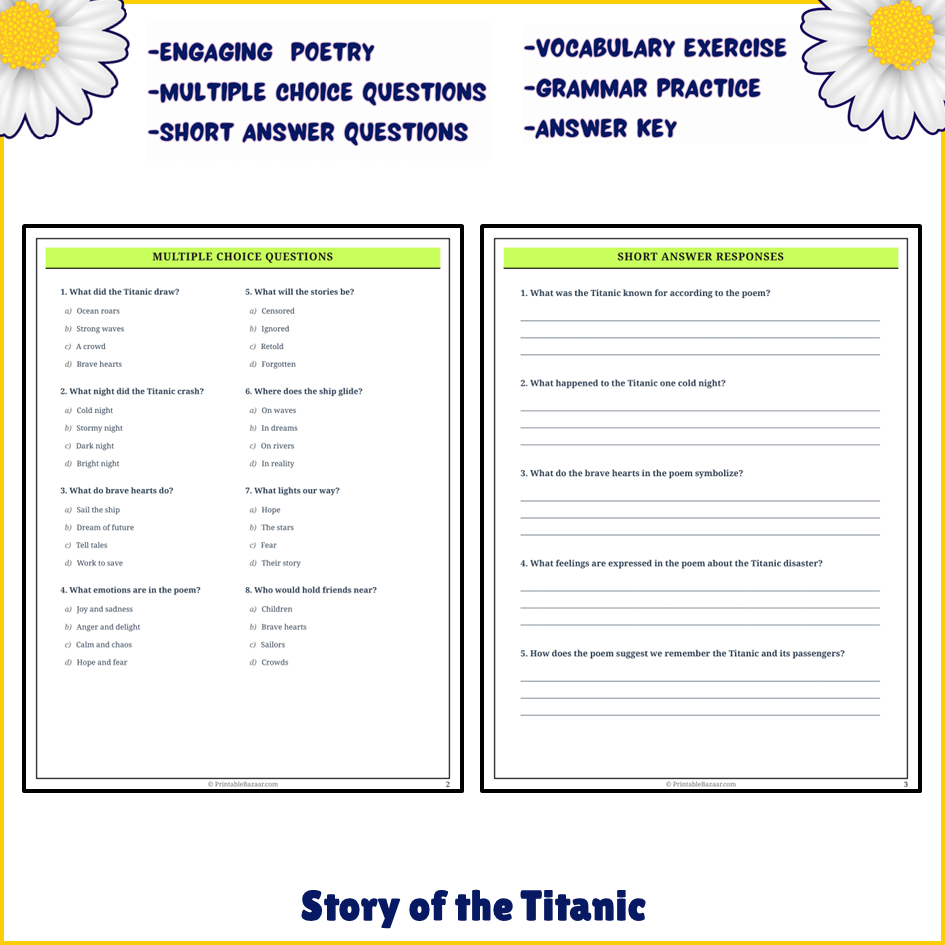 Story of the Titanic | Poem Grammar Worksheet Printable Activity