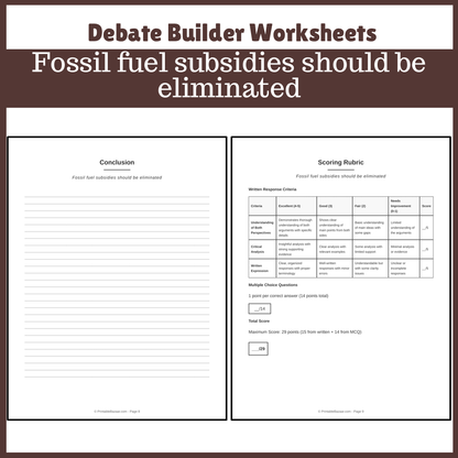 Fossil fuel subsidies should be eliminated | Favour and Against Worksheet Printable Activity
