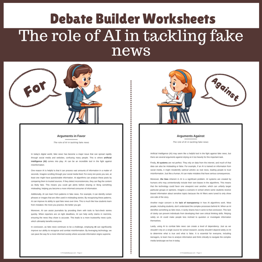 The role of AI in tackling fake news | Favour and Against Worksheet Printable Activity