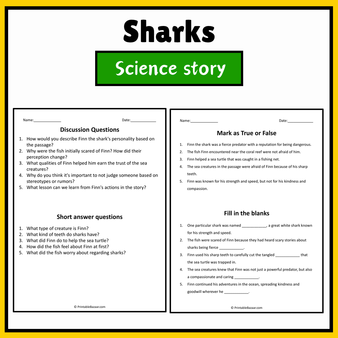 Sharks | Science Story Reading Comprehension Activity