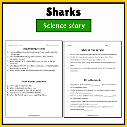 Sharks | Science Story Reading Comprehension Activity