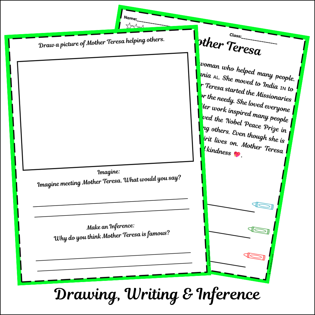 Mother Teresa | Short Reading Comprehension Creative Worksheet