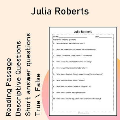 Julia Roberts | Reading Comprehension Passage Printable Activity