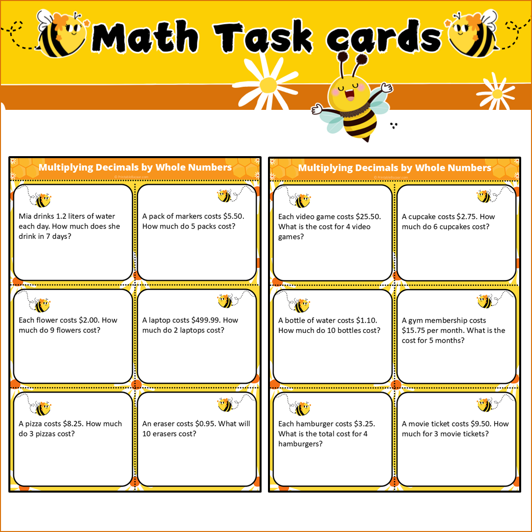 Multiplying Decimals by Whole Numbers | Math Task Cards