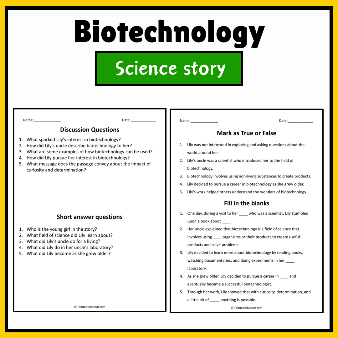 Biotechnology | Science Story Reading Comprehension Activity