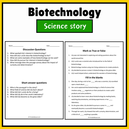 Biotechnology | Science Story Reading Comprehension Activity