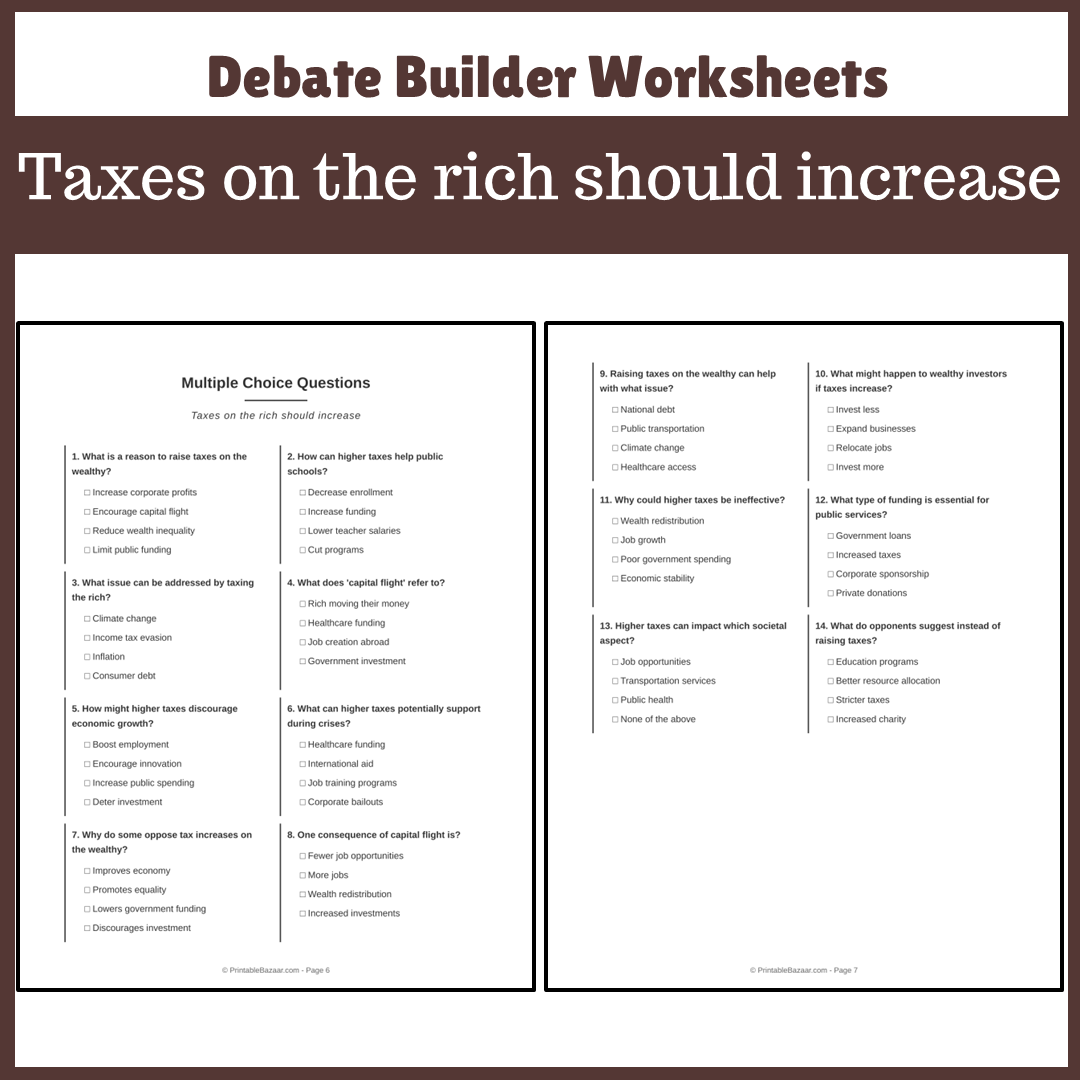 Taxes on the rich should increase | Favour and Against Worksheet Printable Activity