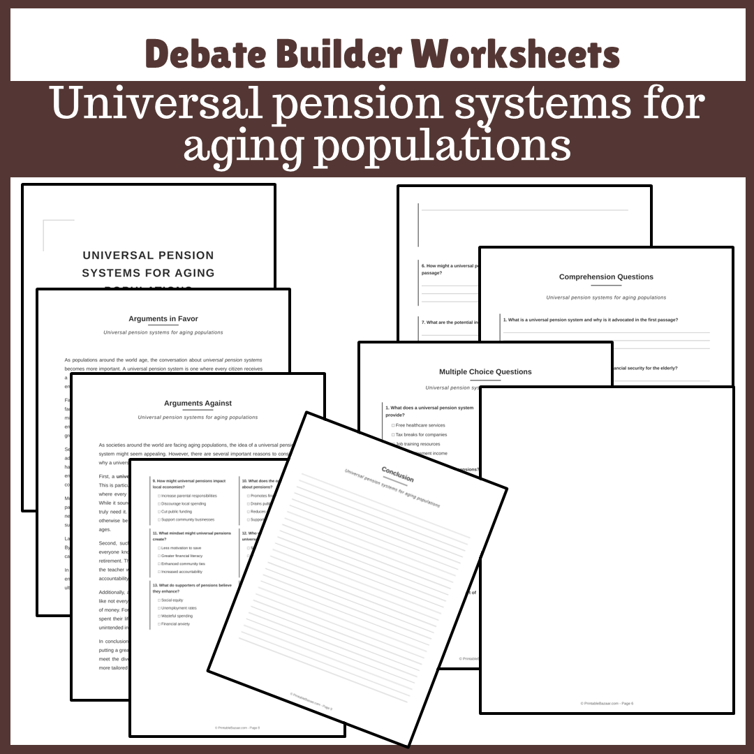 Universal pension systems for aging populations | Favour and Against Worksheet Printable Activity