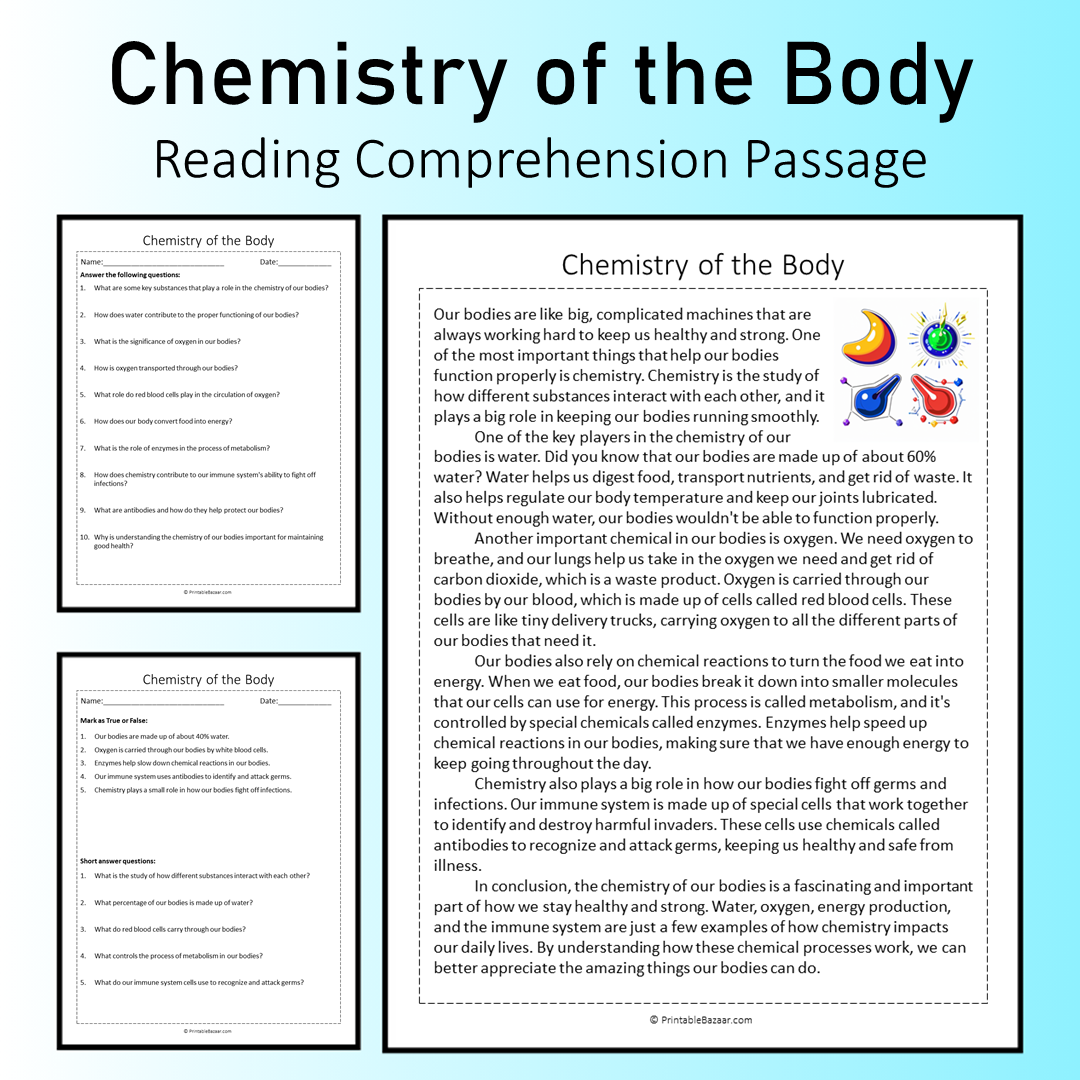Chemistry of the Body | Reading Comprehension Passage Printable Worksheet