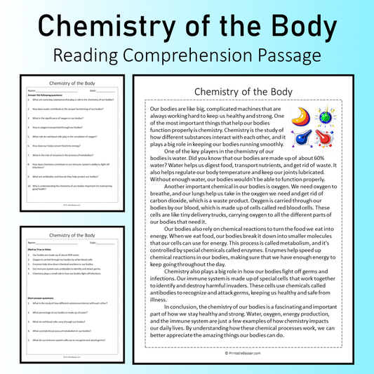 Chemistry of the Body | Reading Comprehension Passage Printable Worksheet