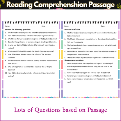 13 Original Colonies | Reading Comprehension Passage and Questions