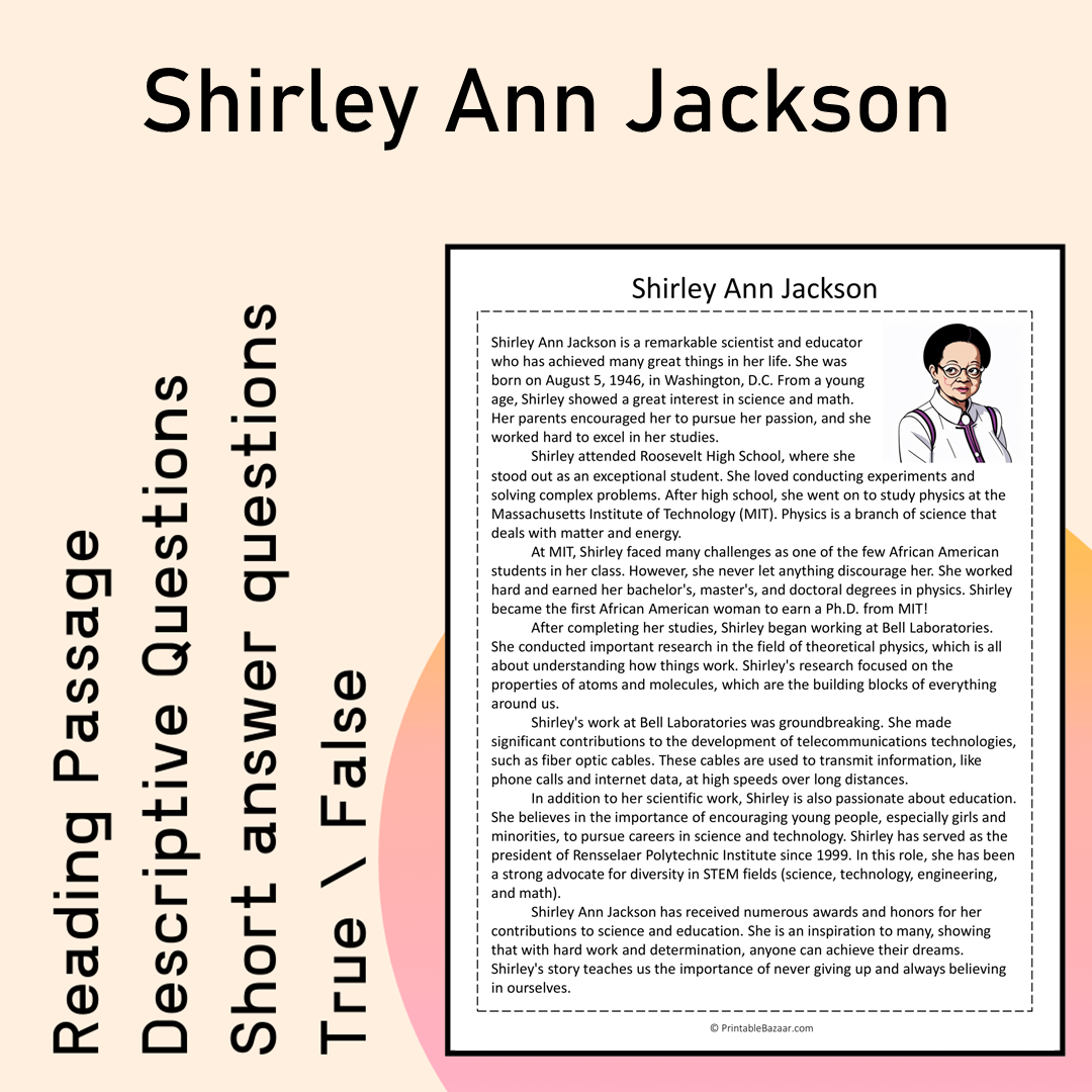 Shirley Ann Jackson | Reading Comprehension Passage Printable Activity