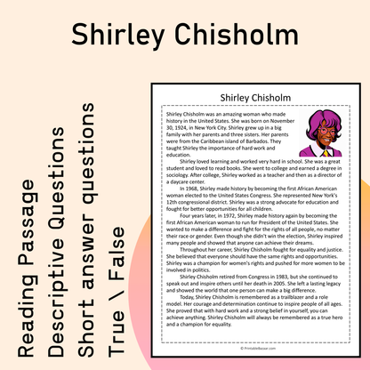 Shirley Chisholm | Reading Comprehension Passage Printable Activity