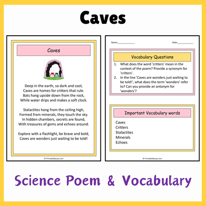 Caves | Science Poem Reading Comprehension Activity