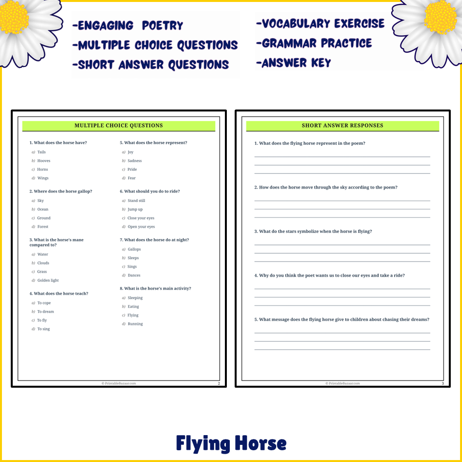 Flying Horse | Poem Grammar Worksheet Printable Activity