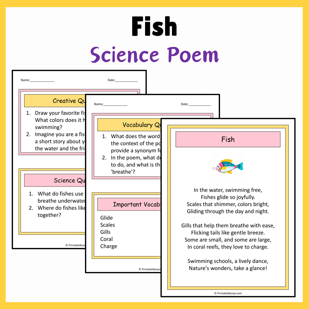 Fish | Science Poem Reading Comprehension Activity