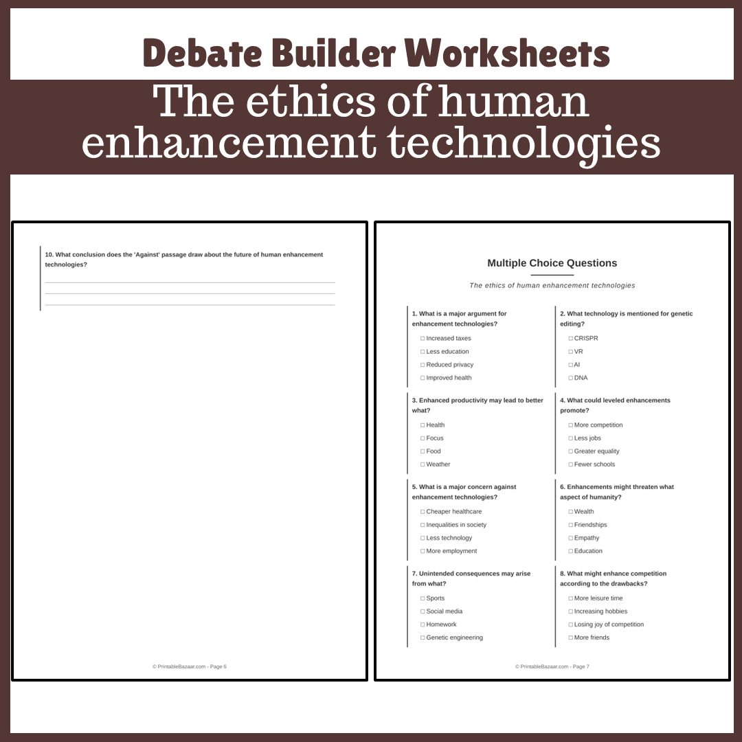 The ethics of human enhancement technologies | Favour and Against Worksheet Printable Activity