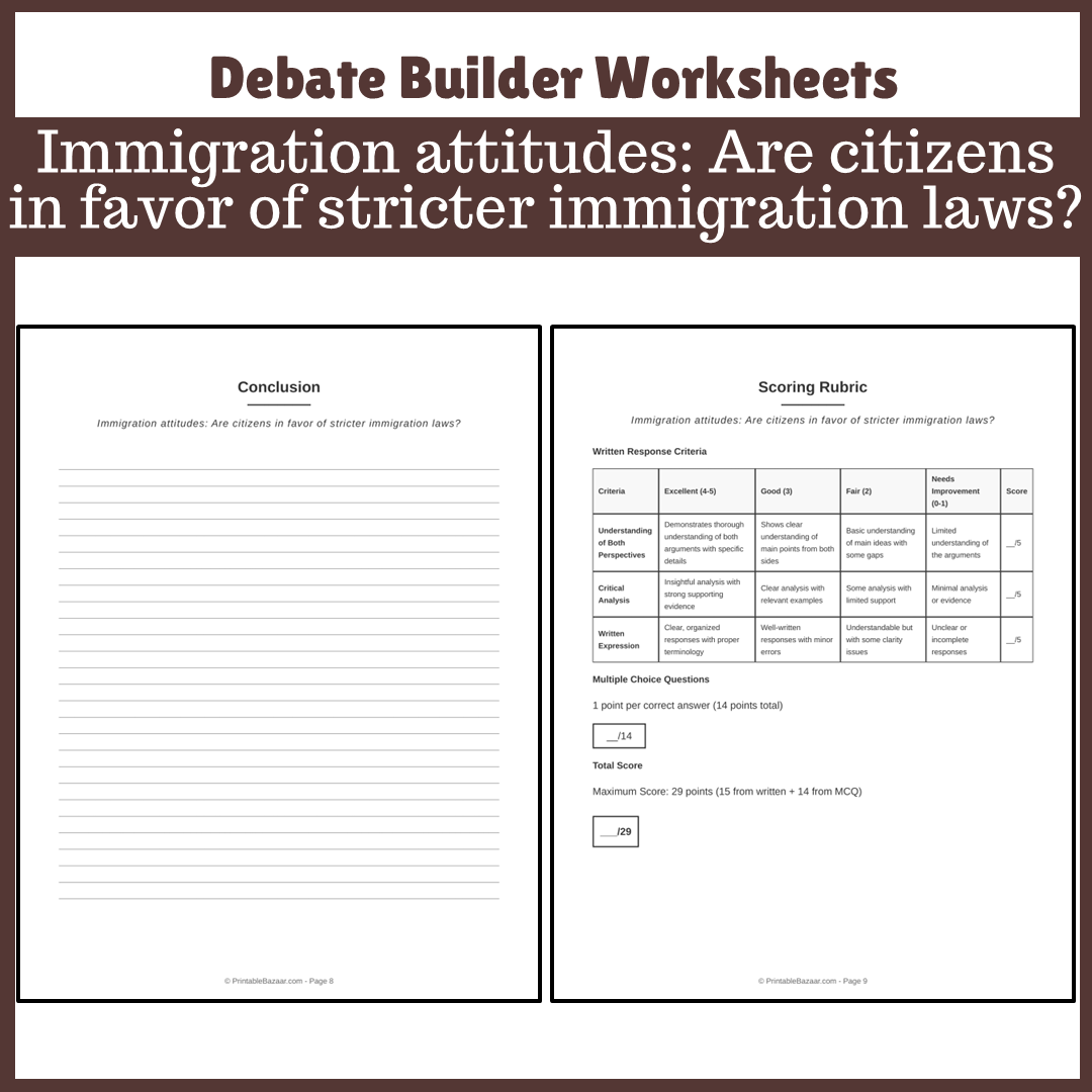 Immigration attitudes: Are citizens in favor of stricter immigration laws? | Favour and Against Worksheet Printable Activity