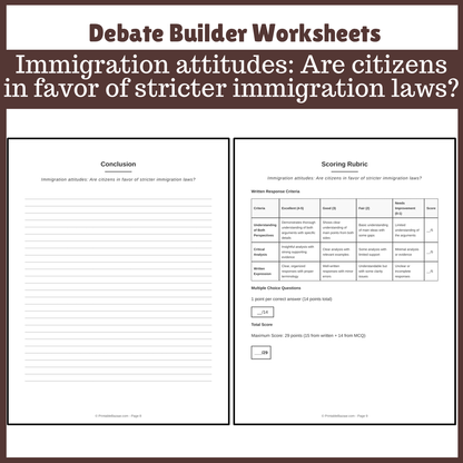 Immigration attitudes: Are citizens in favor of stricter immigration laws? | Favour and Against Worksheet Printable Activity