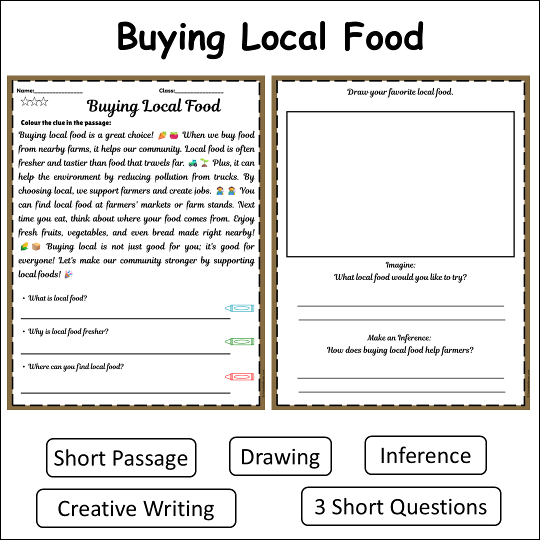 Buying Local Food | Short Reading Comprehension Creative Worksheet