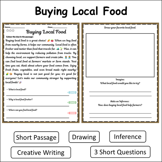 Buying Local Food | Short Reading Comprehension Creative Worksheet