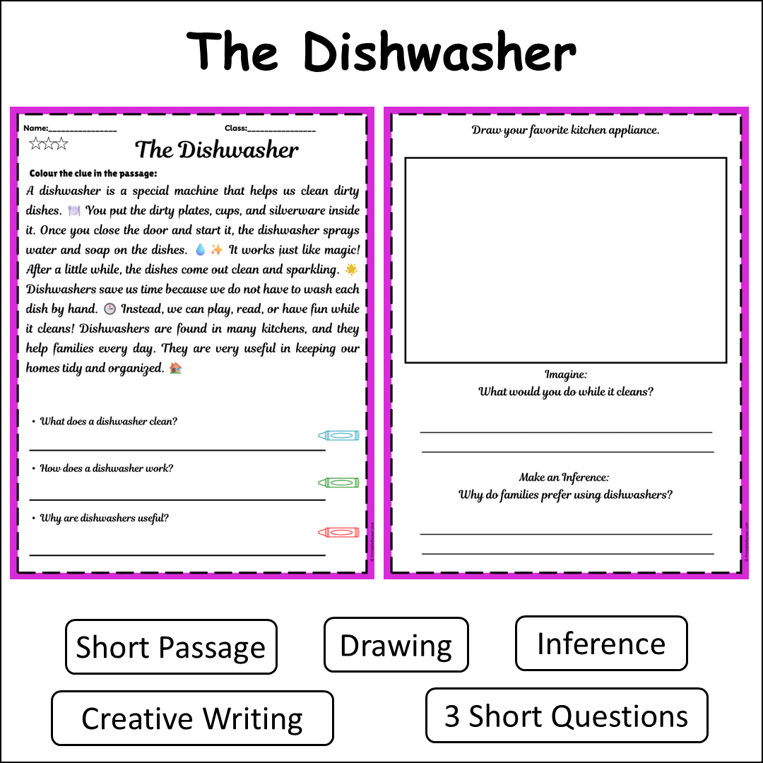 The Dishwasher | Short Reading Comprehension Creative Worksheet