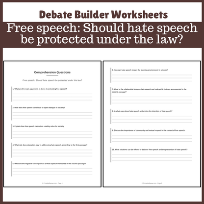 Free speech: Should hate speech be protected under the law? | Favour and Against Worksheet Printable Activity