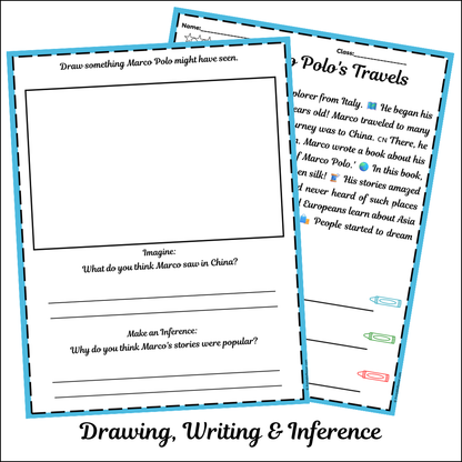 Marco Polo's Travels | Short Reading Comprehension Creative Worksheet