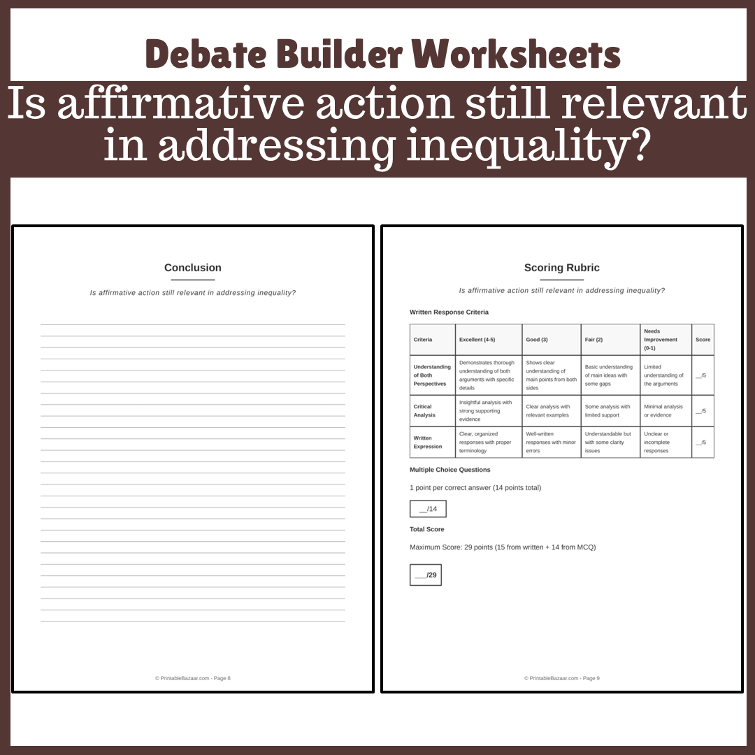 Is affirmative action still relevant in addressing inequality? | Favour and Against Worksheet Printable Activity