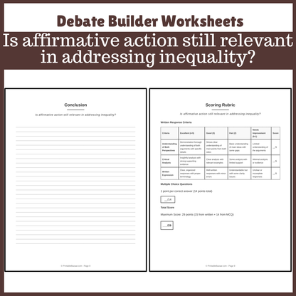 Is affirmative action still relevant in addressing inequality? | Favour and Against Worksheet Printable Activity