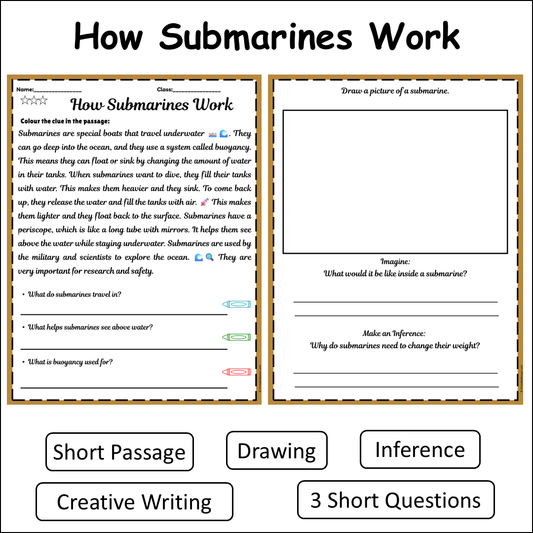 How Submarines Work | Short Reading Comprehension Creative Worksheet