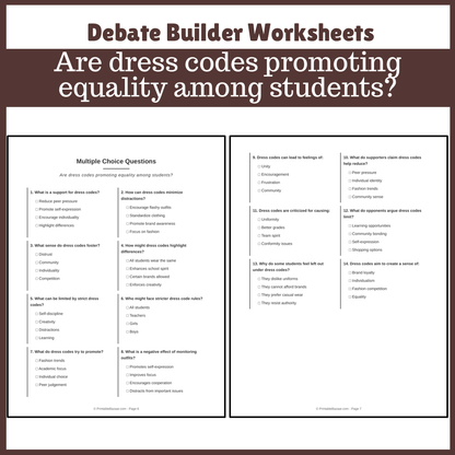 Are dress codes promoting equality among students? | Favour and Against Worksheet Printable Activity