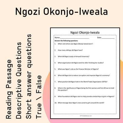 Ngozi Okonjo-Iweala | Reading Comprehension Passage Printable Activity