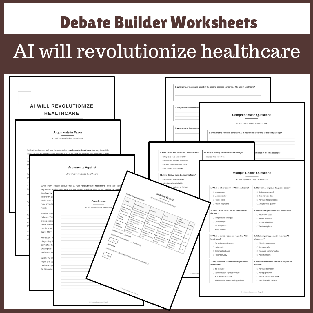 AI will revolutionize healthcare | Favour and Against Worksheet Printable Activity