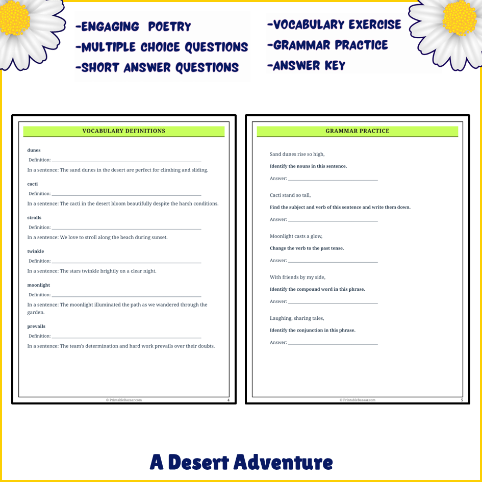 A Desert Adventure | Poem Grammar Worksheet Printable Activity