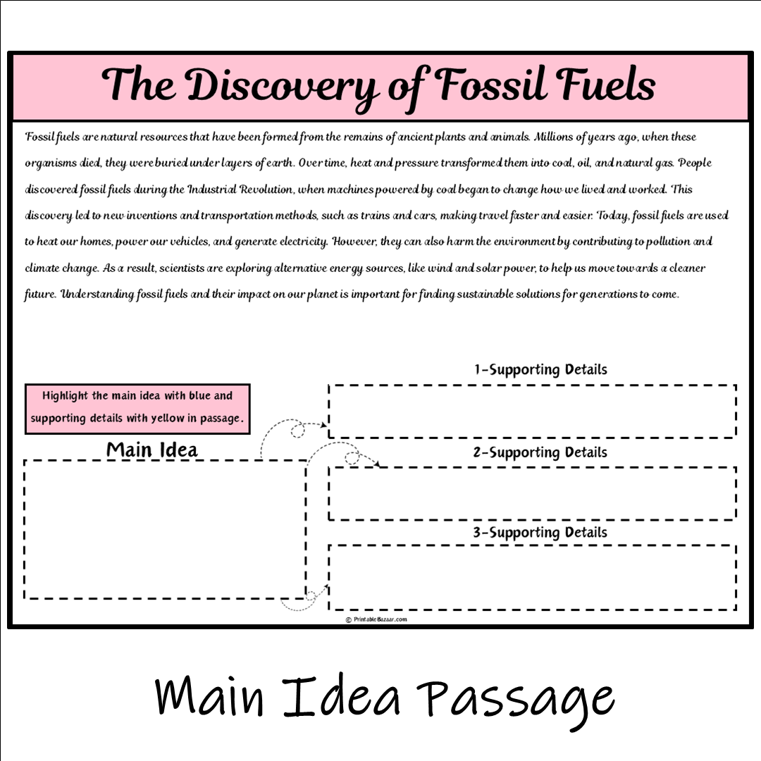 The Discovery of Fossil Fuels | Main Idea and Supporting Details Reading Passage and Questions