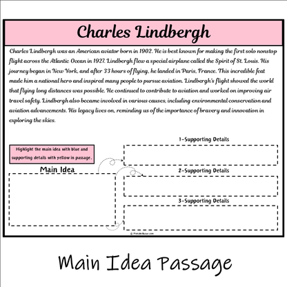 Charles Lindbergh | Main Idea and Supporting Details Reading Passage and Questions