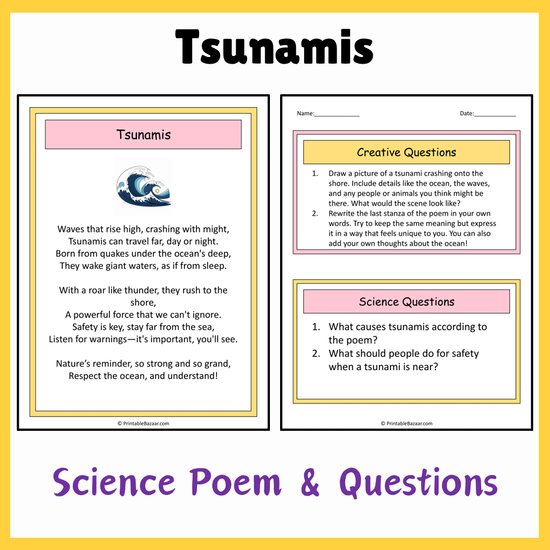 Tsunamis | Science Poem Reading Comprehension Activity