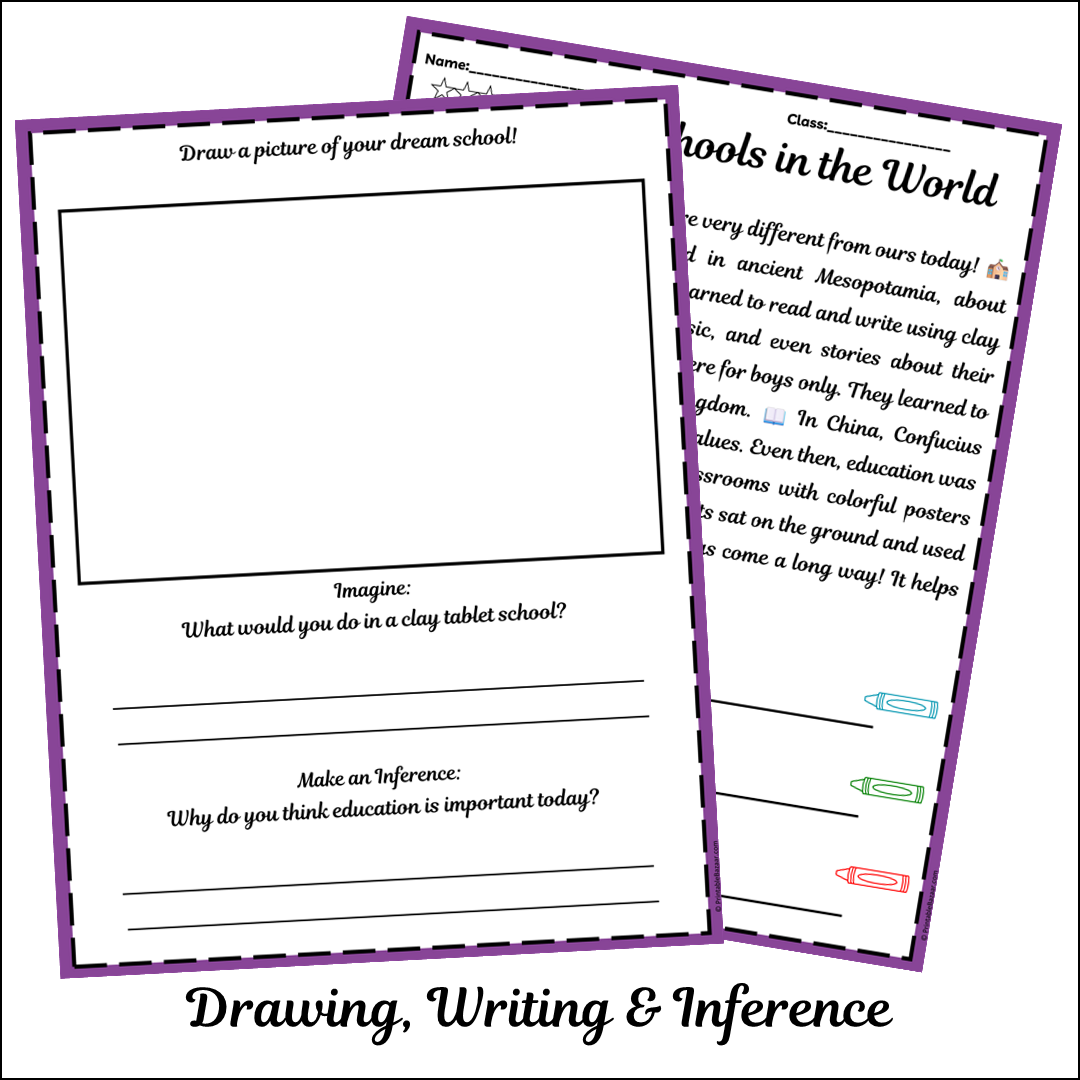 First Schools in the World | Short Reading Comprehension Creative Worksheet