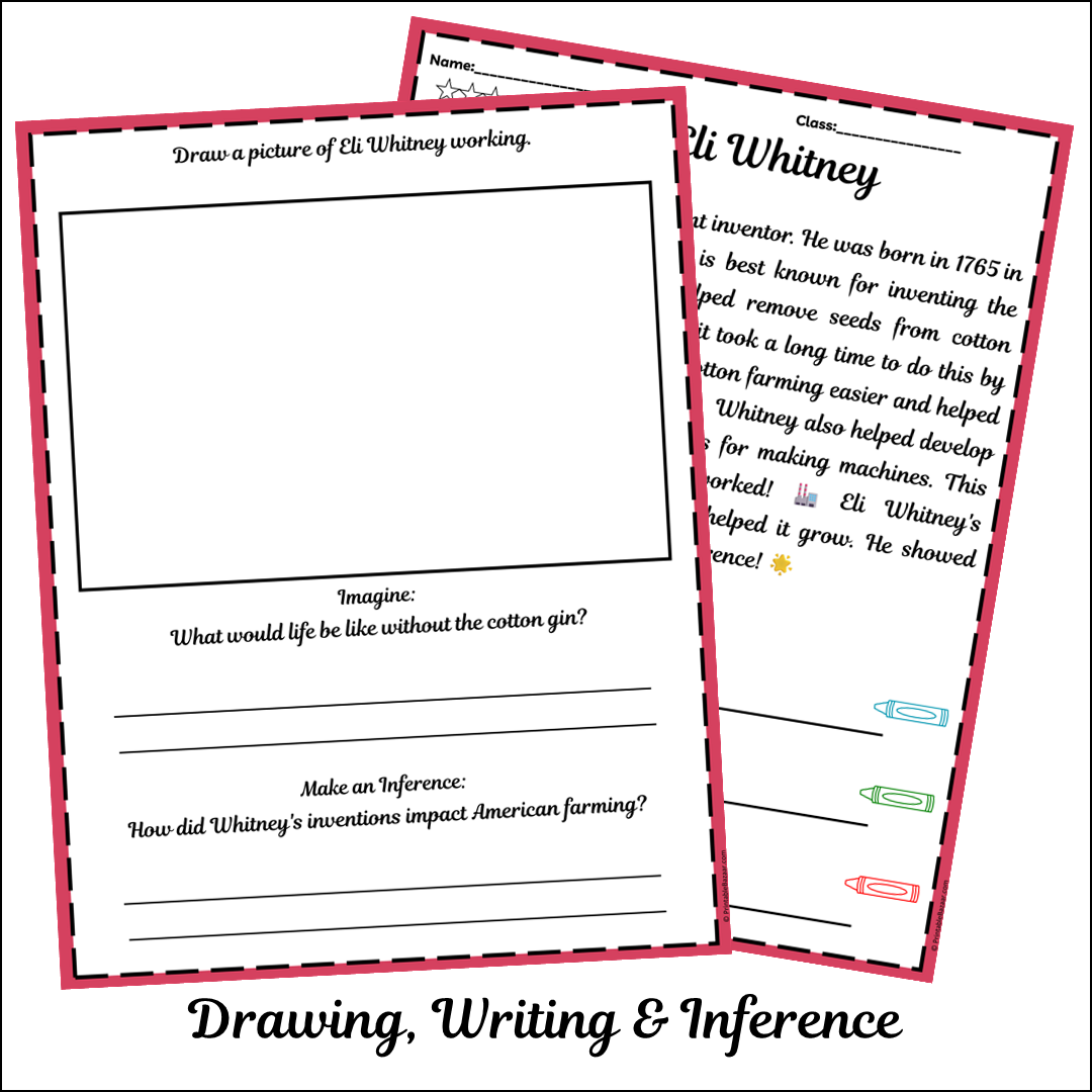 Eli Whitney | Short Reading Comprehension Creative Worksheet