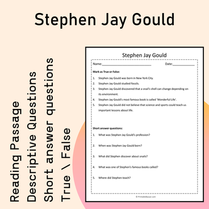 Stephen Jay Gould | Reading Comprehension Passage Printable Activity