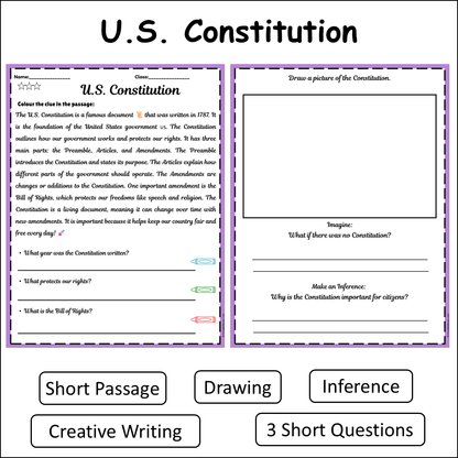 U.S. Constitution | Short Reading Comprehension Creative Worksheet