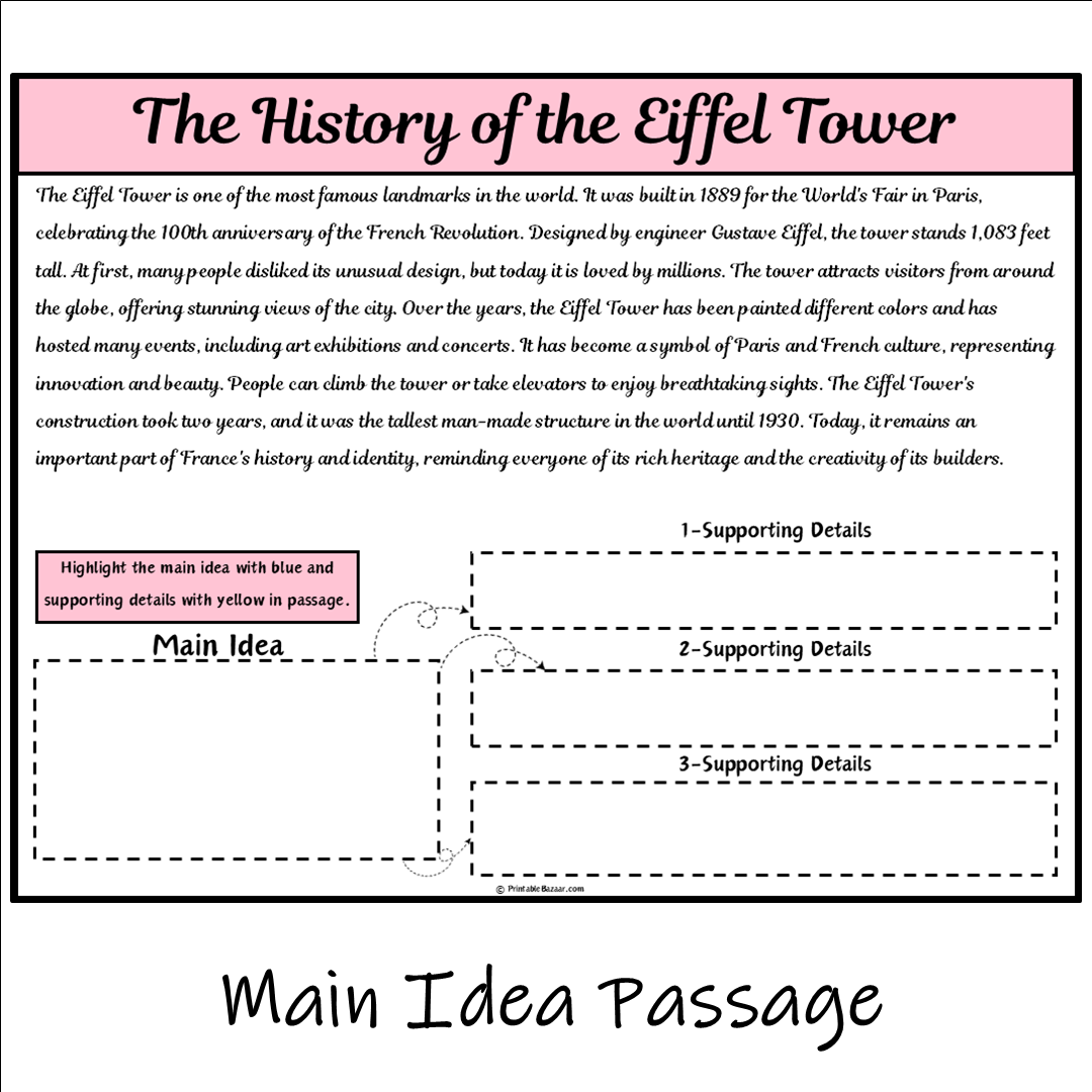 The History of the Eiffel Tower | Main Idea and Supporting Details Reading Passage and Questions