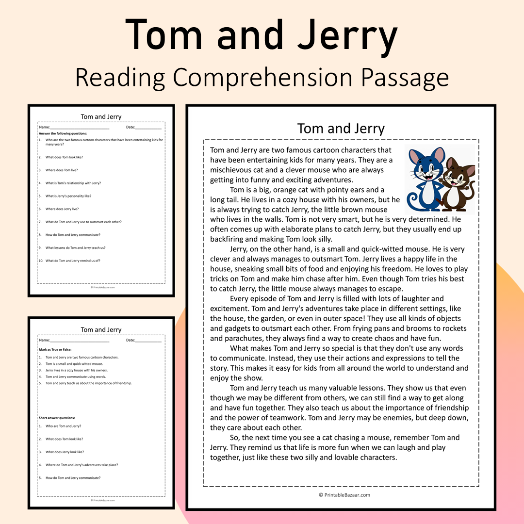 Tom and Jerry | Reading Comprehension Passage Printable Activity