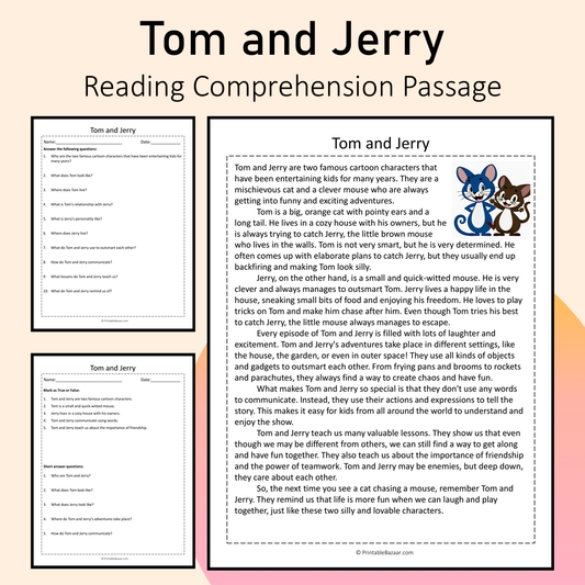 Tom and Jerry | Reading Comprehension Passage Printable Activity